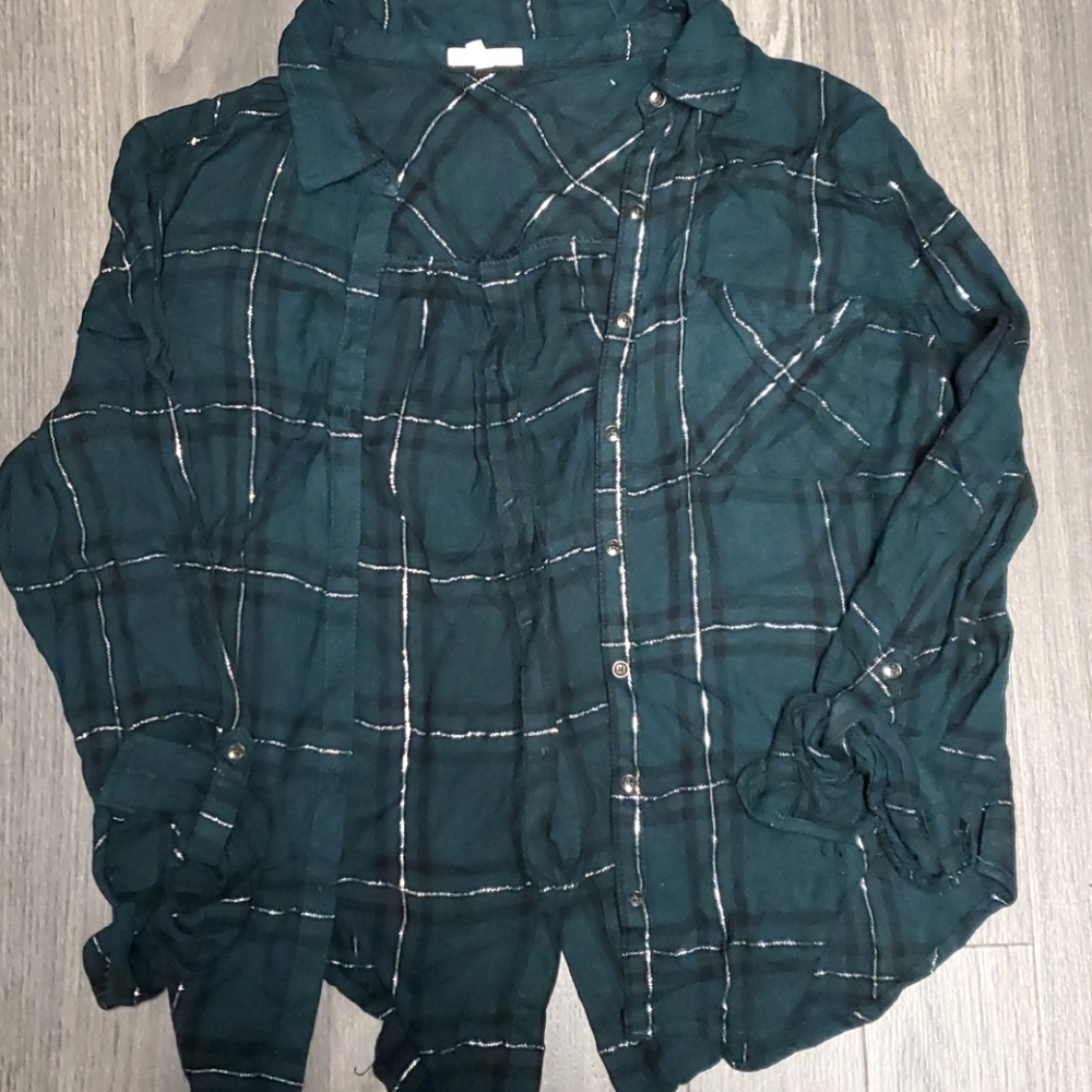 Hubter Green and Silver Plaid Button Down